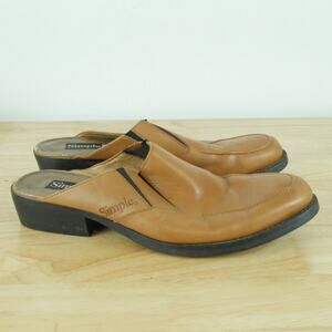 Simple 9.5 Mules Brown Leather Western Granola Girl Slip On Boho Grunge Y2K Shoe